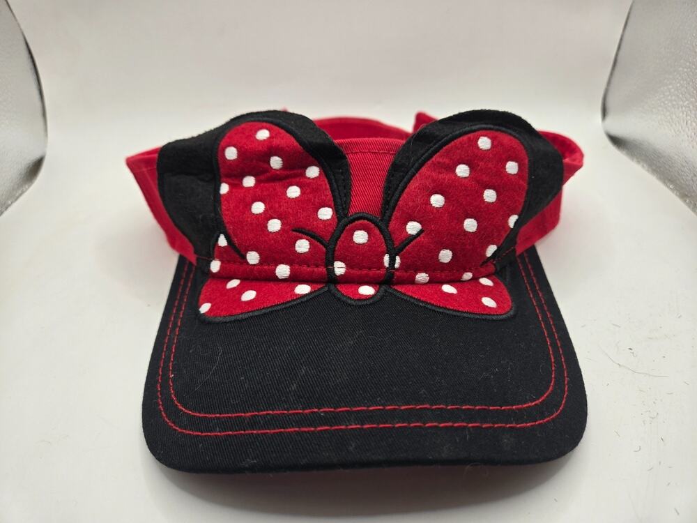 Disney Minnie Mouse Bow Hat / Visor Women’s One Size Red Polka Dot adjustable